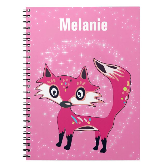 Cuaderno Zorro rosa lindo y divertido personalizado (Frente)