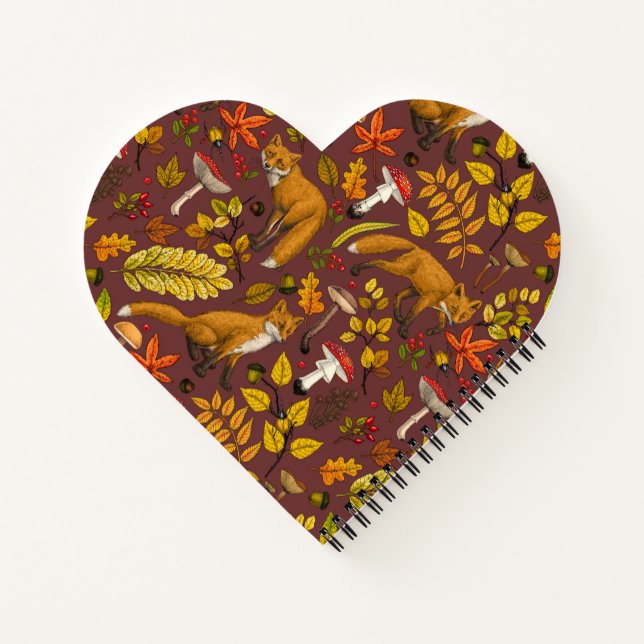 Cuaderno zorros otoñales sobre marrón chocolate (Reverso)