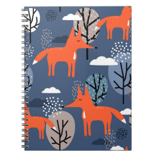 Cuaderno Zorros y árboles, fondo dibujado a mano. Mar color