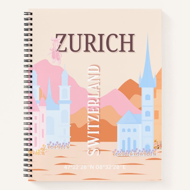 Cuaderno Zúrich Travel Art, Suiza, Retro Travel Art (Anverso)