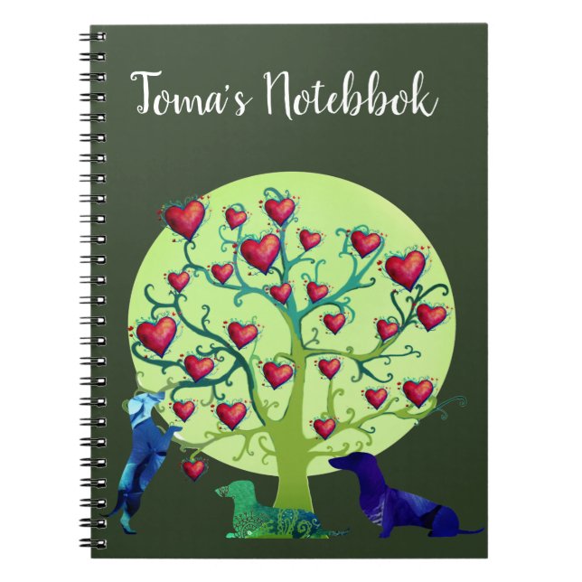 Cuadernos con nombre de perros salchicha Corazones (Frente)