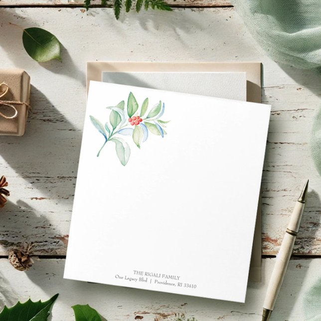 Cuadernos de Navidad Acuarela Rojo & Botánico Verd (Personalized Christmas notepads watercolor red & green botanical art by Victoria Grigaliunas)