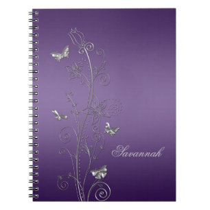 Cuadernos Morados con Mariposas Florales de Plata