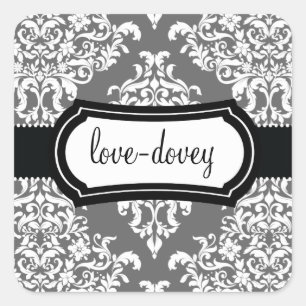 Cuadrada 311 Pegatina de Lovey Dovey Damask Grey