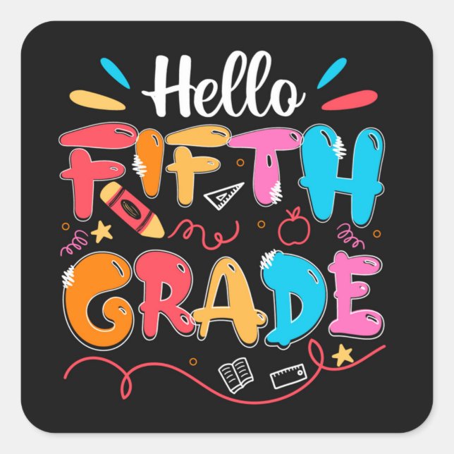 Cuadrada 5.º Pegatina de grado cuadrado (Anverso)