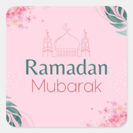 Cuadrada Acuarela floral rosa Ramadan Mubarak Pegatina