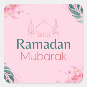 Cuadrada Acuarela floral rosa Ramadan Mubarak Pegatina