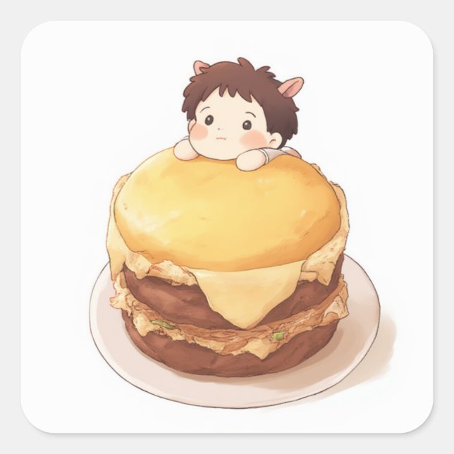 Cuadrada Adorable Anime Pegatina (Anverso)
