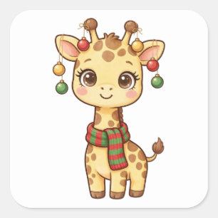 Cuadrada Adorable jirafa bebé adornos de Navidad pegatina