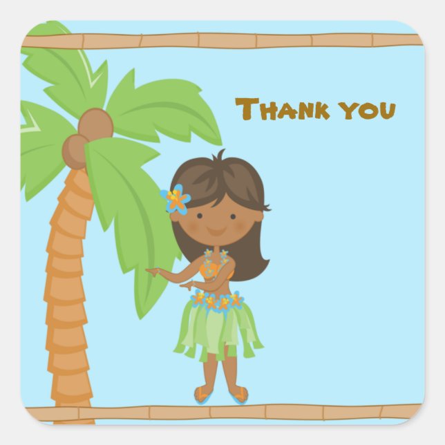 Cuadrada Adorable Luau Chica Gracias Pegatina (Anverso)