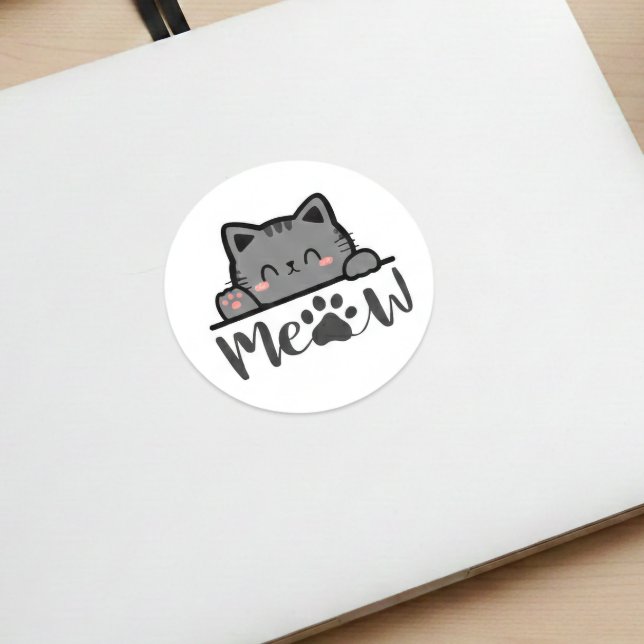 Cuadrada Adorable Meow Pegatina de Gato Lindo Diseño de Gat (Subido por el creador)