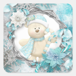 Cuadrada Adorable Pegatina cuadrado del oso de peluche