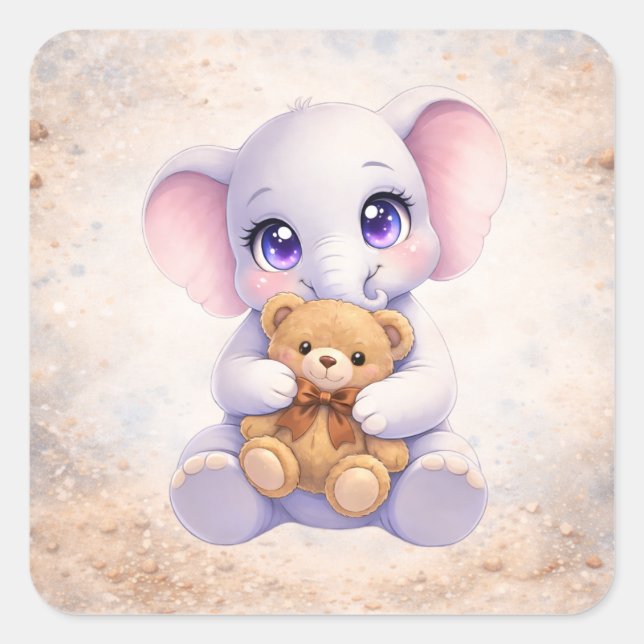 Cuadrada Adorable Pegatina de Animal Kawaii (Anverso)