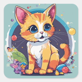 Cuadrada Adorable Pegatina De Gatos Infantiles De Juego