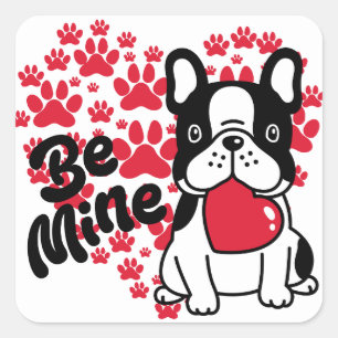 Cuadrada Adorable sé mío Pegatina de perro del Día de San V