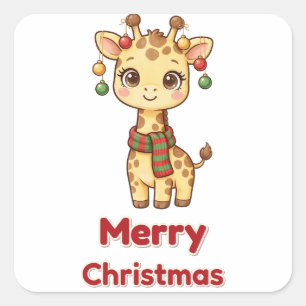 Cuadrada Adornos de jirafa de Navidad Pegatina