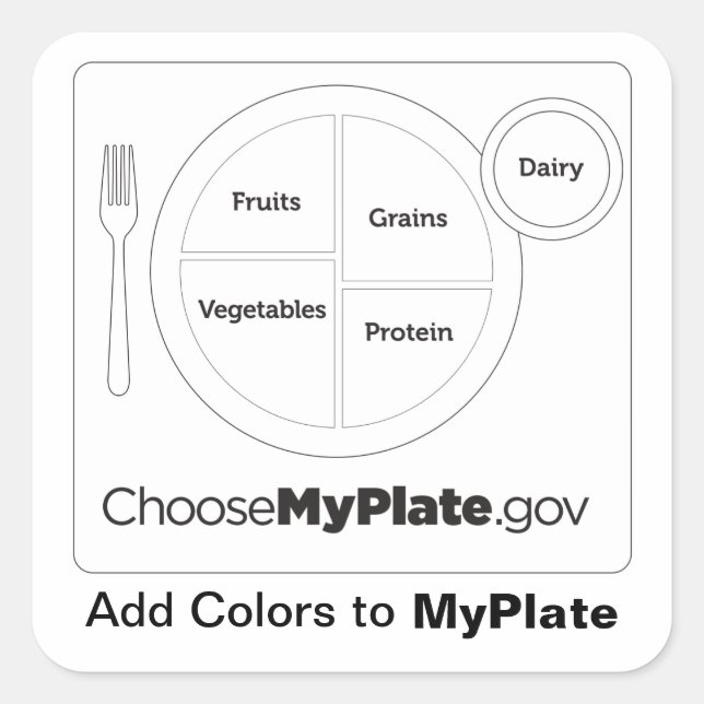 Cuadrada Agregar colores al Pegatina blanco MyPlate (Anverso)