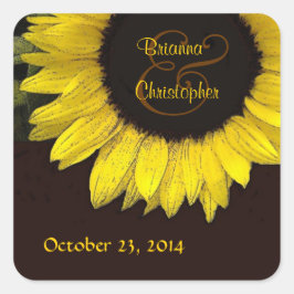 Cuadrada Alegre Pegatina Boda de girasol amarillo