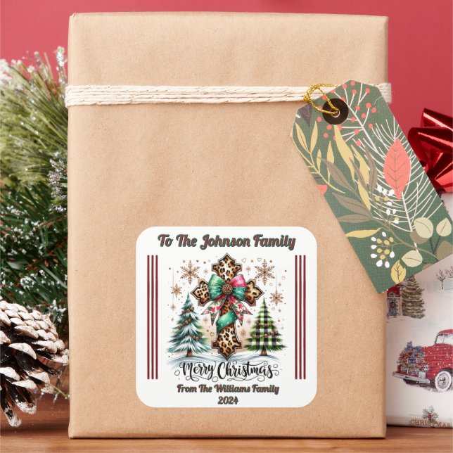 Cuadrada Alegre Pegatina de Regalos de Navidad de Feliz Nav (Vacaciones)