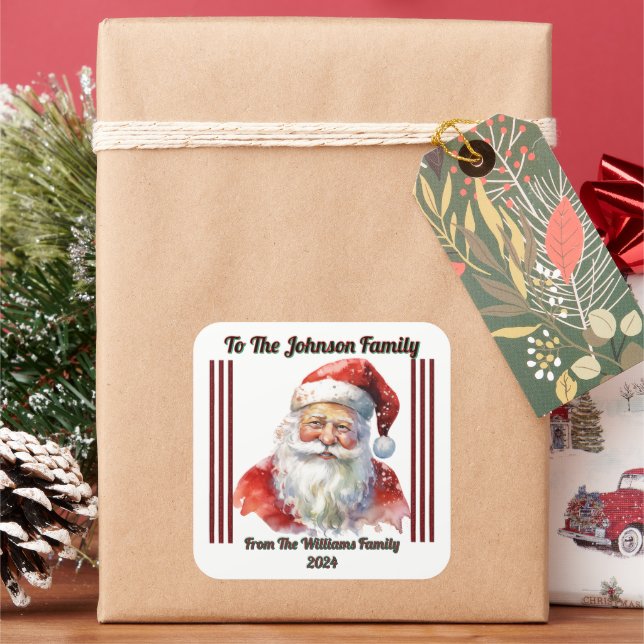 Cuadrada Alegre Pegatina de Santa para regalos de vacacione (Vacaciones)