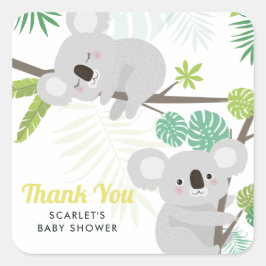 Cuadrada Aloha Koala Tropical Baby Shower Gracias Pegatina