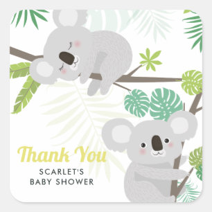 Cuadrada Aloha Koala Tropical Baby Shower Gracias Pegatina