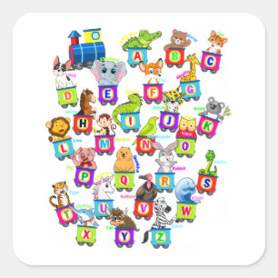 Cuadrada Alphabet Animal ABC aprende Pegatina cuadrado