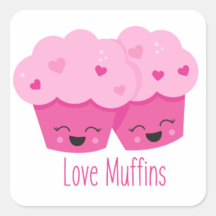 Cuadrada Amar a Muffins palabra arte pegatina divertido