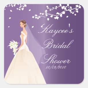 Cuadrada Amethyst Purple Bride Bride Bridal Shower Pegatina