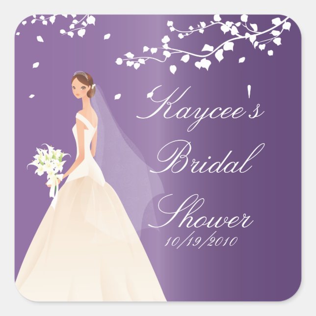 Cuadrada Amethyst Purple Bride Bride Bridal Shower Pegatina (Anverso)