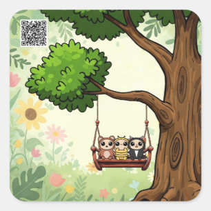 Cuadrada Amigos de Kawaii en un Pegatina de Swing