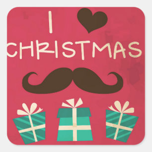 Cuadrada Amo a los Navidades Mustache Pegatina