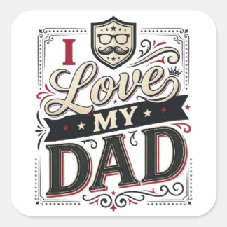 Cuadrada Amo a mi papá Pegatina Vintage del Día del Padre |