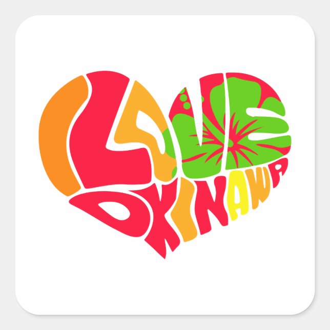 Cuadrada Amo al Pegatina Okinawa (Anverso)