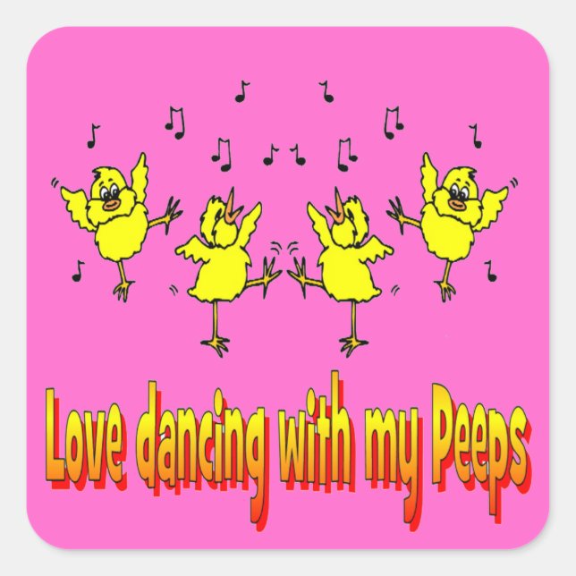 Cuadrada Amor Bailando Con Mi Pegatina De Peeps (Anverso)