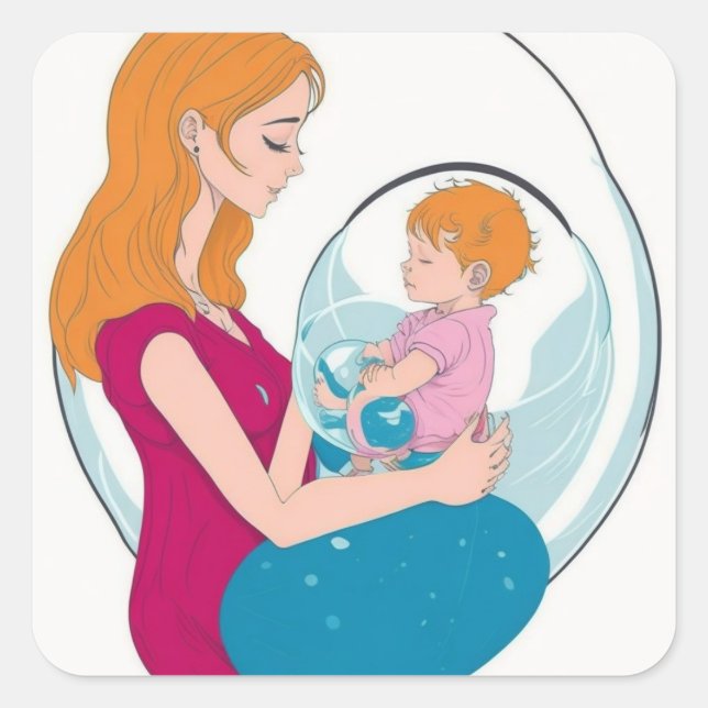 Cuadrada "Amor incondicional: Pegatina de amor a madre y be (Anverso)