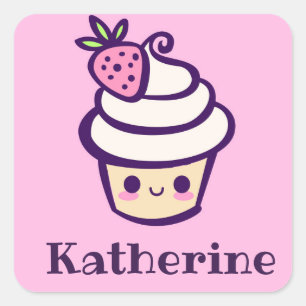 Cuadrada Añadir su nombre Kawaii Pegatina del pastel