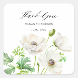 Cuadrada Anémona Blanca Gracias Pegatina Cuadrado
