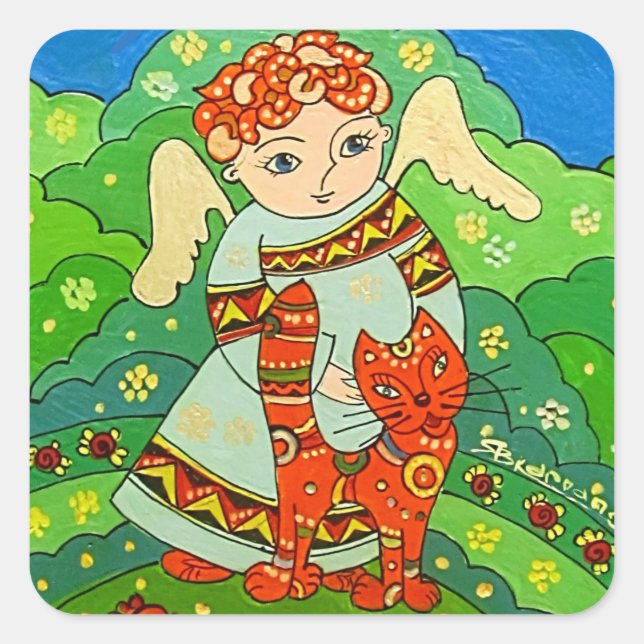Cuadrada Ángel con el pegatina del gato (Anverso)