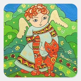 Cuadrada Ángel con el pegatina del gato