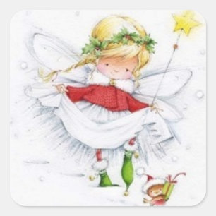 Cuadrada Ángel del navidad del vintage y pegatina del ratón