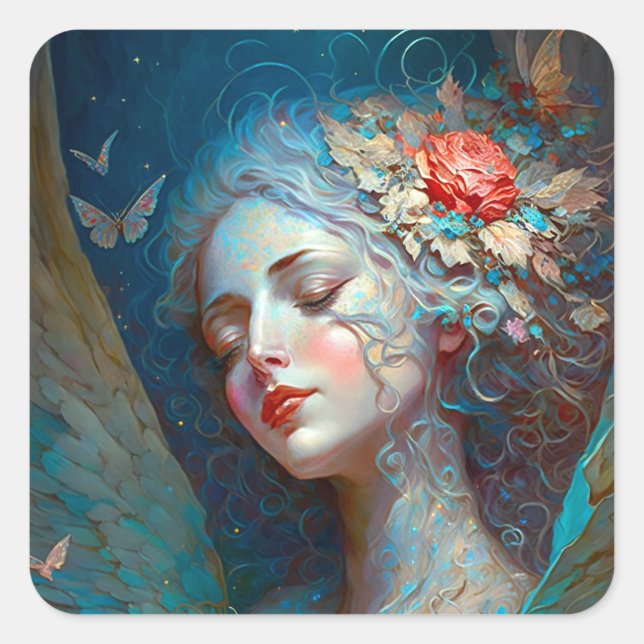 Cuadrada Angel Wings Fantasy Art Square Pegatina (Anverso)
