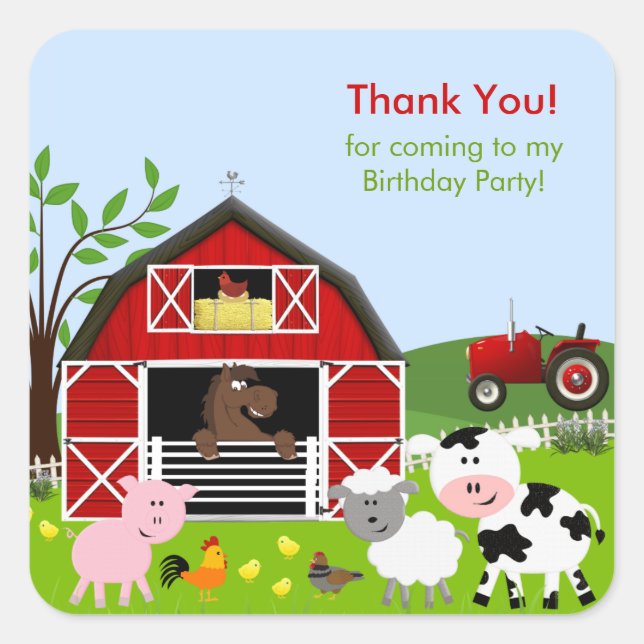 Cuadrada Animales de la granja Barnyard Pegatina de la fies (Anverso)
