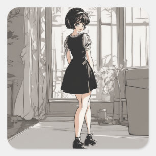 Cuadrada Anime Pegatina Anime LBD Anime Elegance desatado
