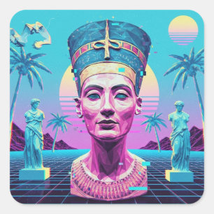 Cuadrada Antiguo Nefertiti Premium Pegatina Vaporwave