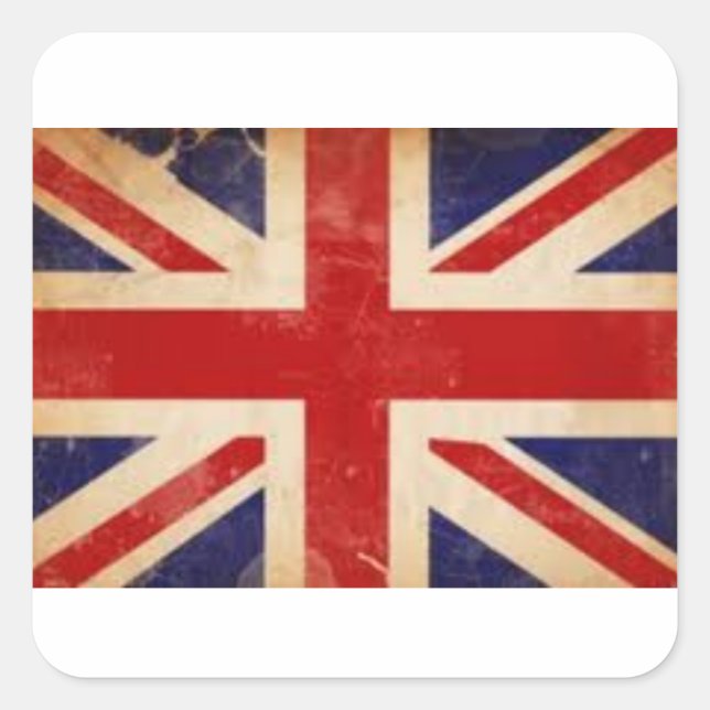 Cuadrada Antiguo Pegatina de Bandera Británica (Anverso)
