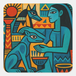 Cuadrada Anubis Priestess Geometric Premium Pegatina