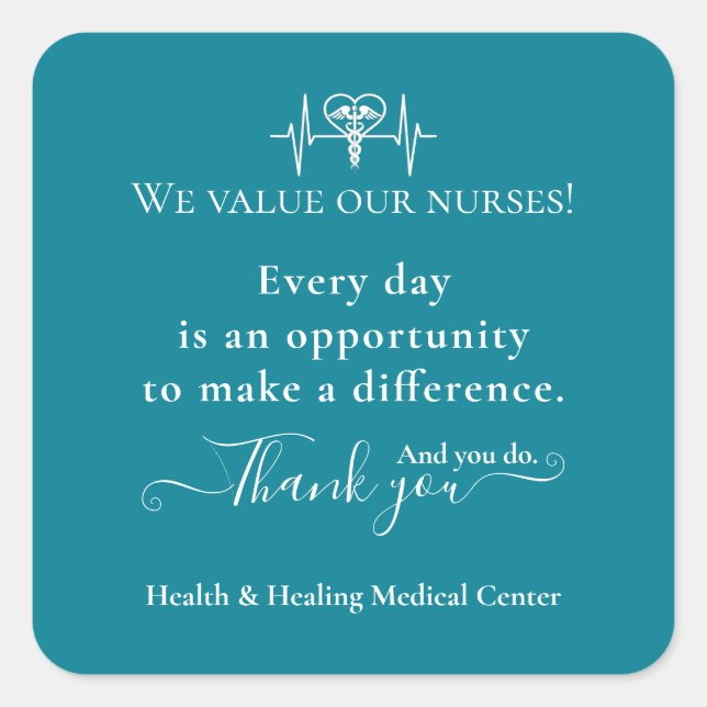 Cuadrada Apreciación Pegatina Enfermera Semana Mes Bulk (Anverso)
