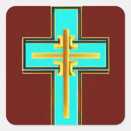 Cuadrada Aqua Asian Style Cross Pegatina