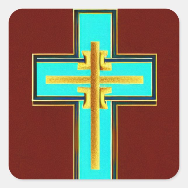 Cuadrada Aqua Asian Style Cross Pegatina (Anverso)